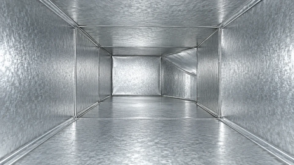 An illustration of the clean interior walls of a rectangular metal air duct